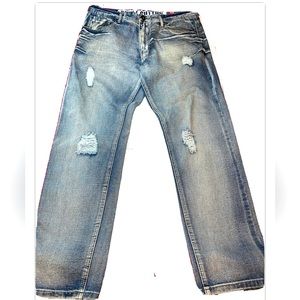 36/32 Beat & Rhythm Premium Denim Jeans BLUE FADED Motorcycle Biker Distressed